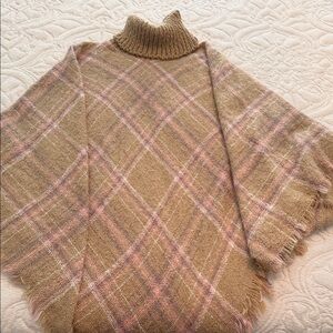 Cozy Plaid Turtleneck Poncho Sweater